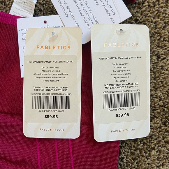 NWT SET! Fabletics Adele Corsetry Seamless Sports Bra & Legging Brick/Hot Pink - Picture 3 of 4